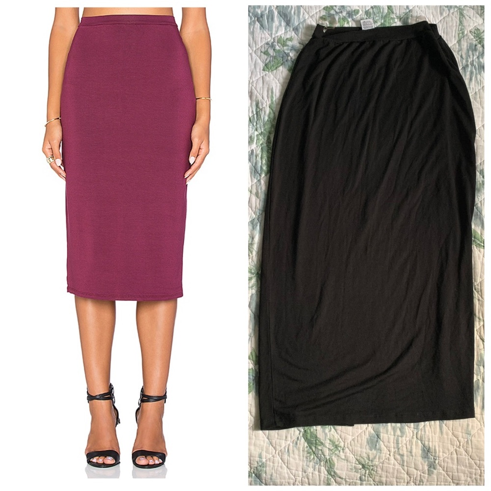 Rachel Pally Hasley Midi Skirt Modal Black Slit XS Revolve